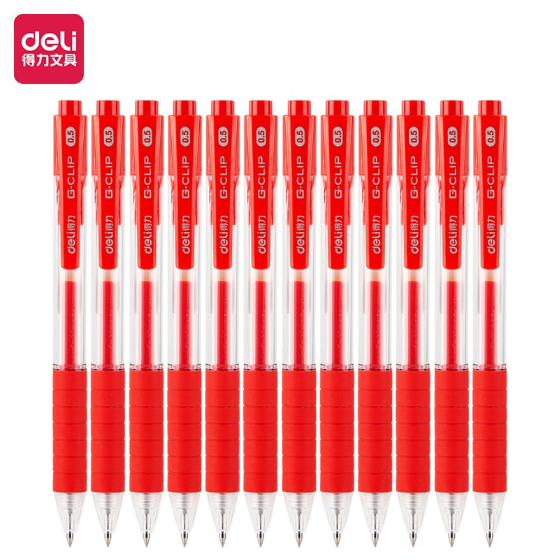 中性笔 得力中性笔 得力DL-S06中性笔/签字笔 0.5mm 红色 12支装
