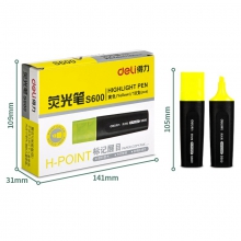 得力荧光笔 得力S600荧光笔 重点醒目标记笔 黄色 10支装